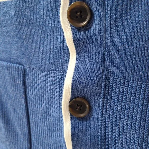 Land's End Women's Cardigan Size 1X Sweater Blue Button-Front Cotton Pockets - Picture 3 of 10